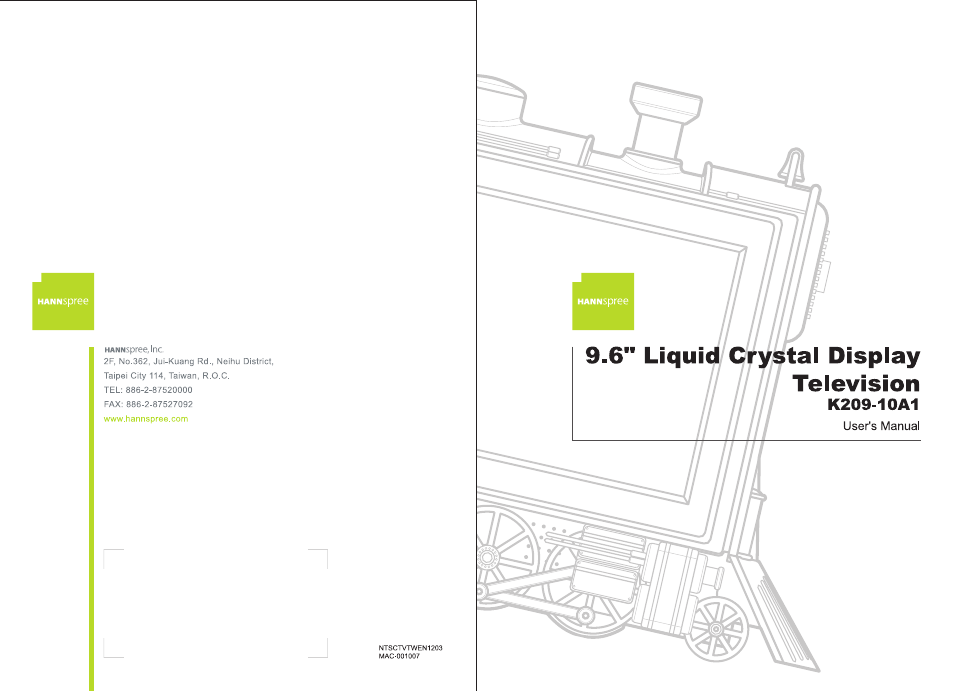 HANNspree 9.6" LIQUID CRYSTAL DISPLAY TELEVISION K209-10A1 User Manual | 59 pages