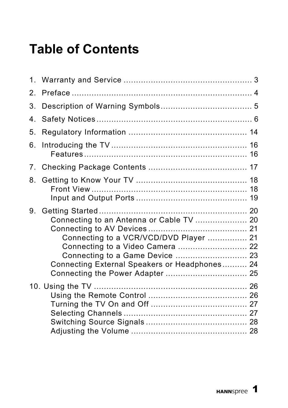 HANNspree 9.6" LIQUID CRYSTAL DISPLAY TELEVISION K209-10A1 User Manual | Page 2 / 59