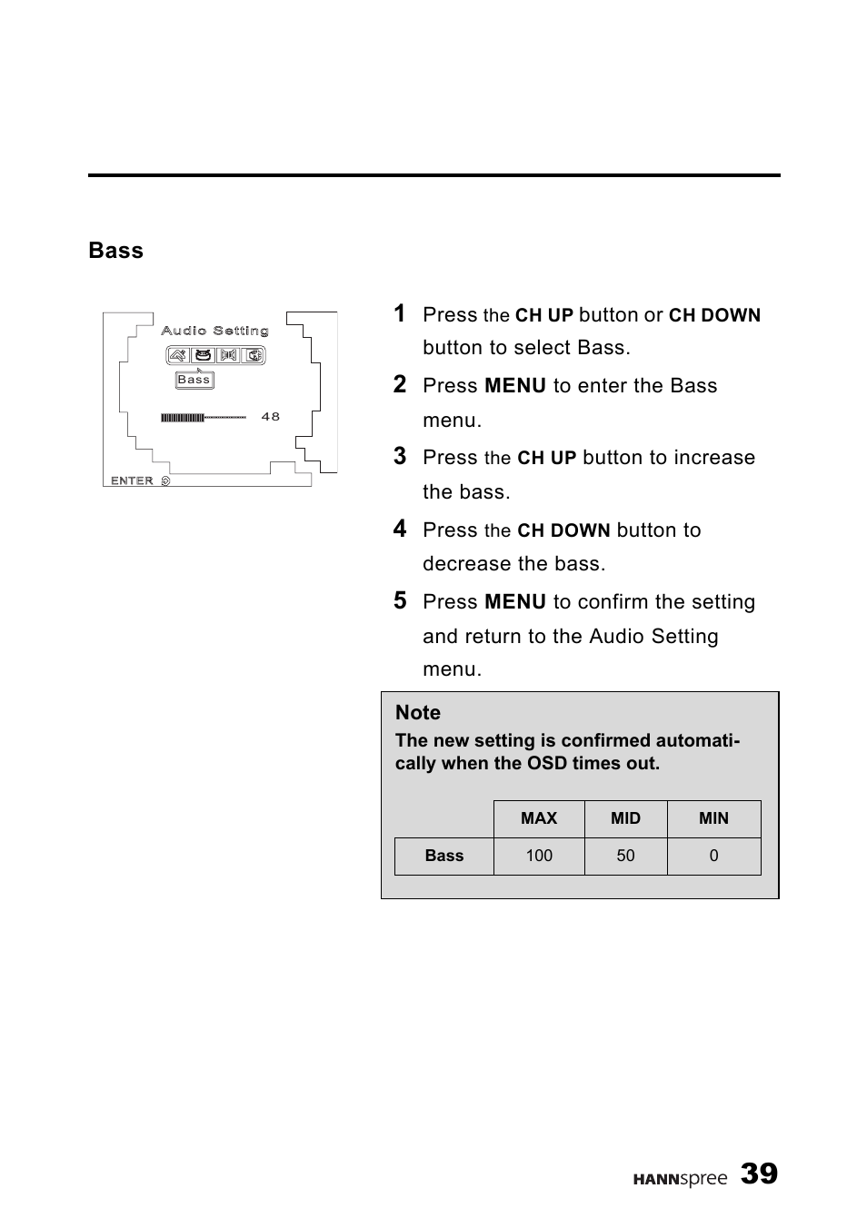 Bass | HANNspree 9.6" LIQUID CRYSTAL DISPLAY TELEVISION K209-10A1 User Manual | Page 40 / 59