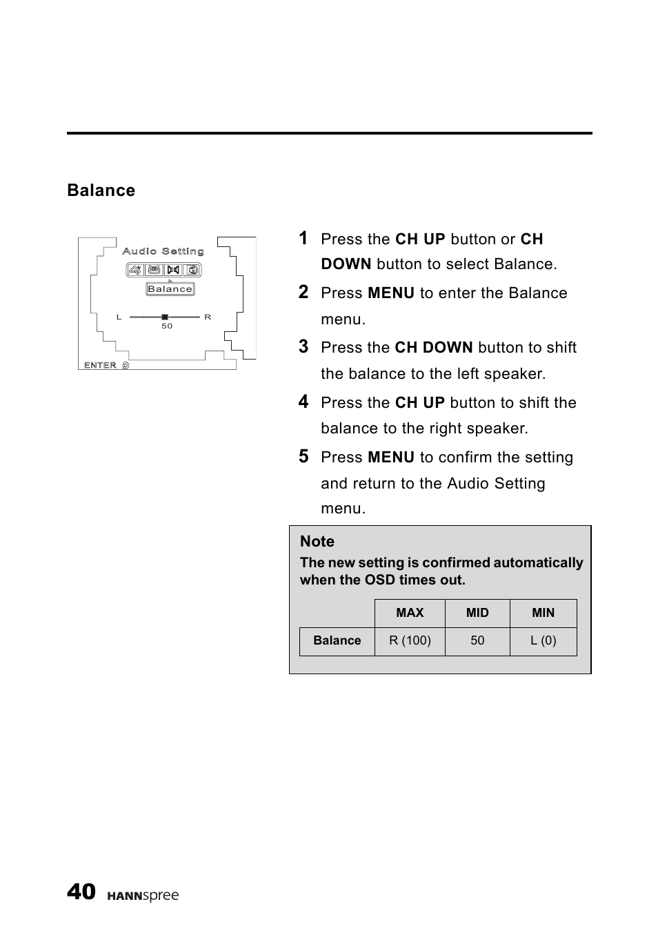 Balance | HANNspree 9.6" LIQUID CRYSTAL DISPLAY TELEVISION K209-10A1 User Manual | Page 41 / 59