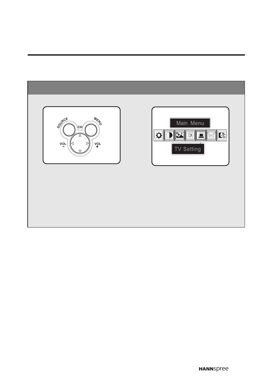 Tv setting, Press the menu button to enter the tv setting menu | HANNspree DT04-12A1 User Manual | Page 42 / 59