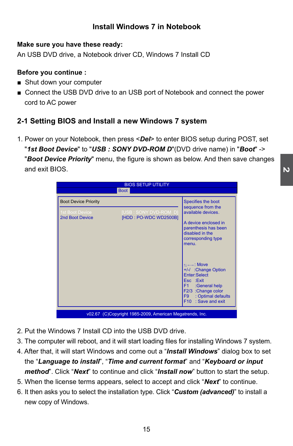 1 setting bios and install a new windows 7 system | HANNspree HansBook SN12E2 User Manual | Page 19 / 37
