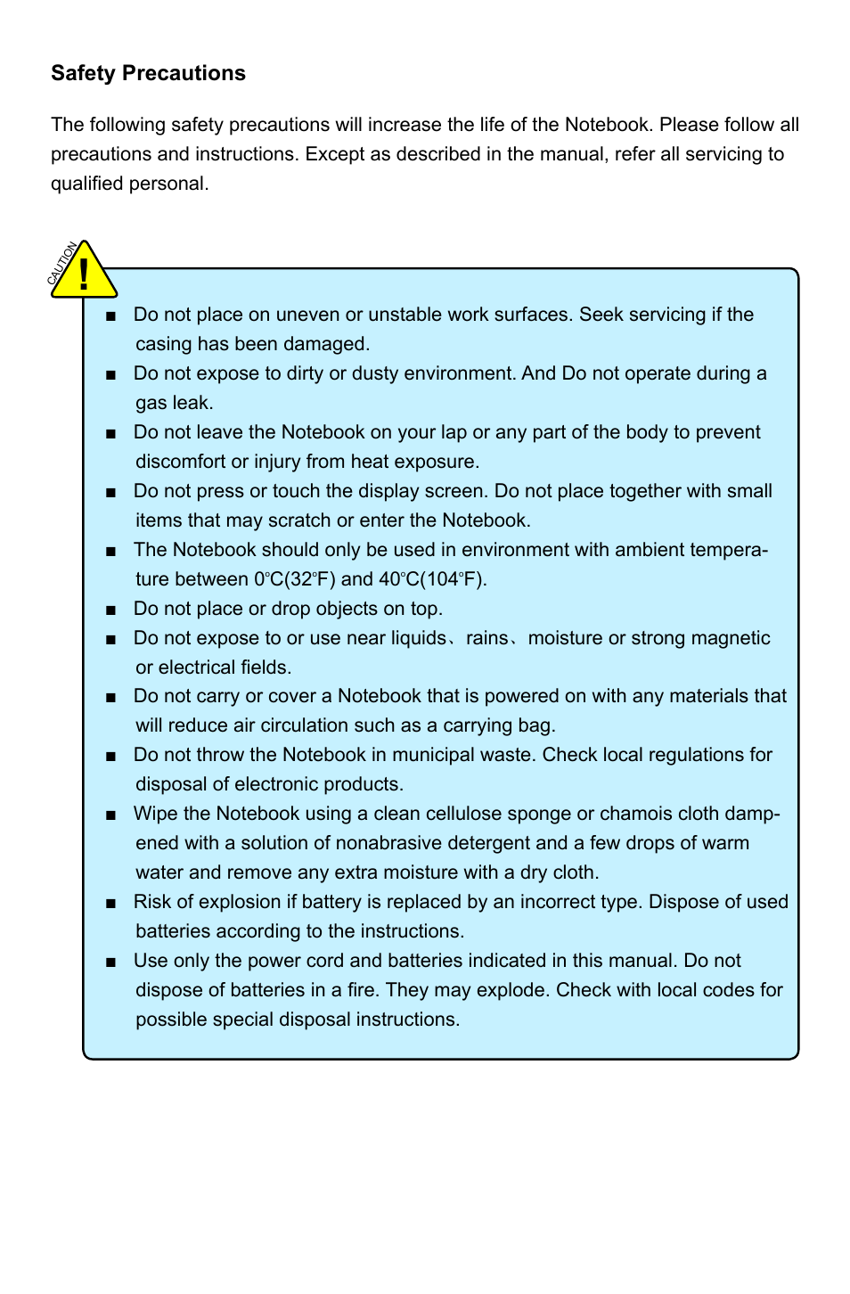 Safety precautions | HANNspree HansBook SN12E2 User Manual | Page 3 / 37