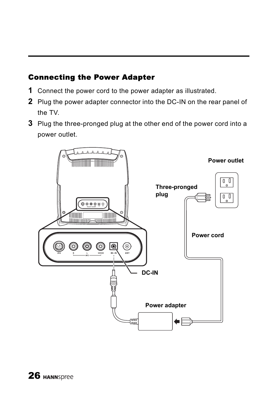 Connecting the power adapter | HANNspree ST25-10A1 User Manual | Page 28 / 57