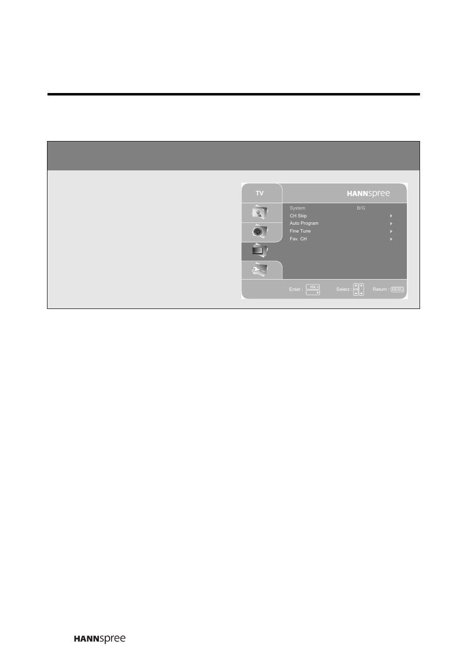 Tv setting, Press menu to enter the osd menus, Press ch up or ch down to select tv setting | Press vol up to enter the tv setting menu | HANNspree LIQUID CRYSTAL DISPLAY TELEVISION MAK-000022 User Manual | Page 41 / 57