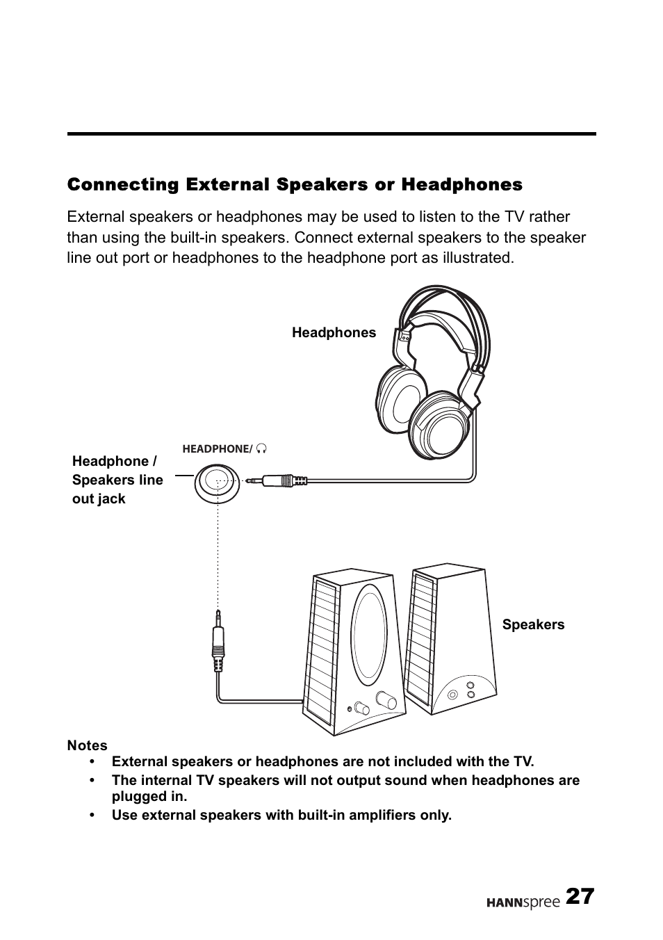 Connecting external speakers or headphones | HANNspree DT07-10U1-000 User Manual | Page 28 / 63