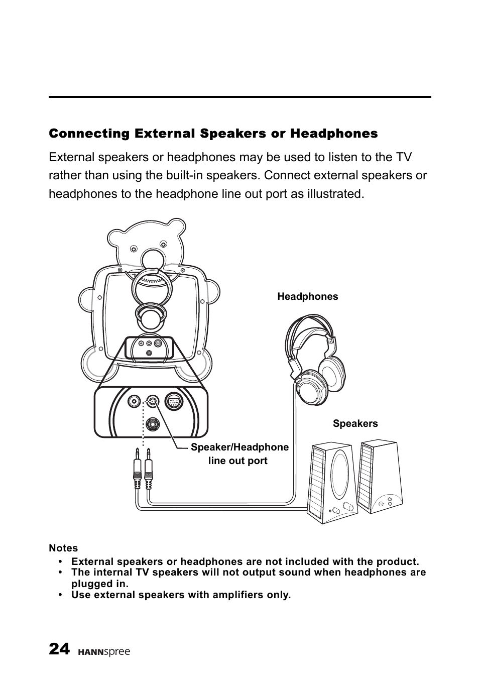 Connecting external speakers or headphones | HANNspree F637-10A User Manual | Page 25 / 60