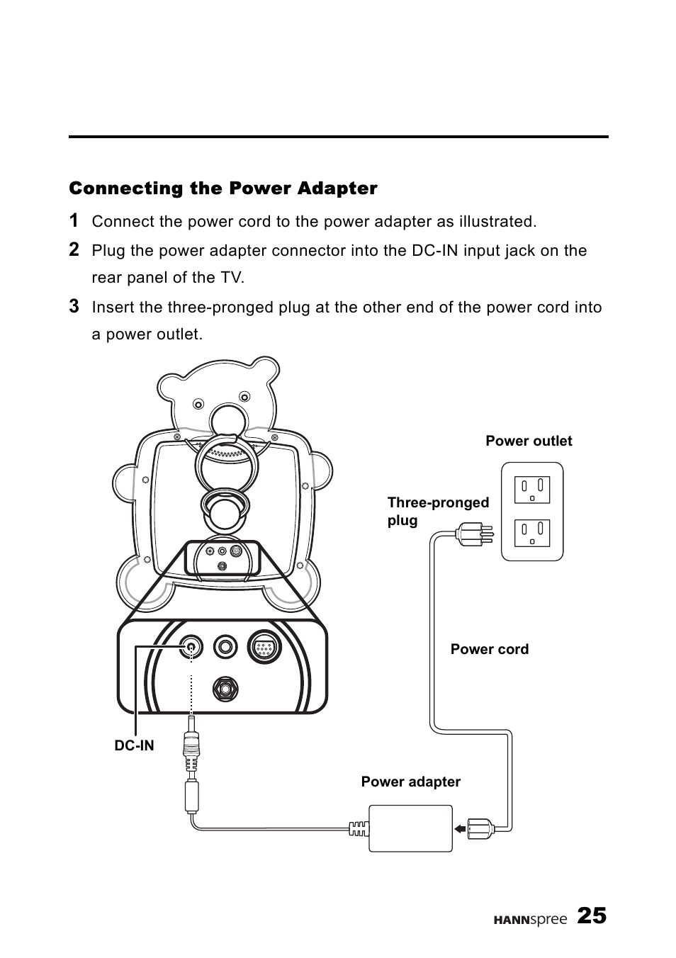 Connecting the power adapter | HANNspree F637-10A User Manual | Page 26 / 60
