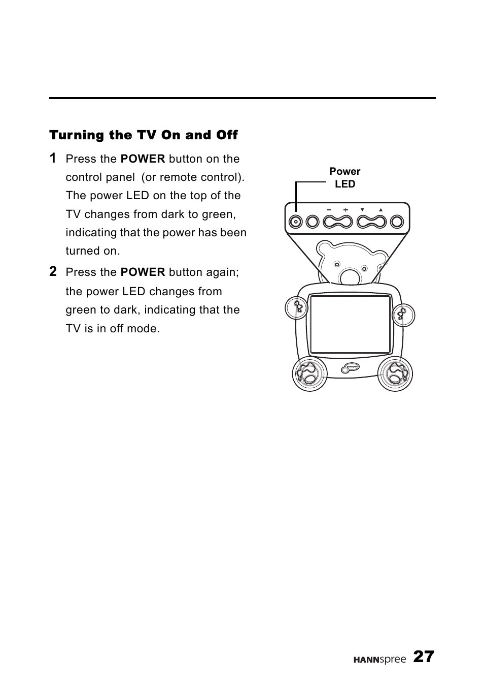 Turning the tv on and off | HANNspree F637-10A User Manual | Page 28 / 60