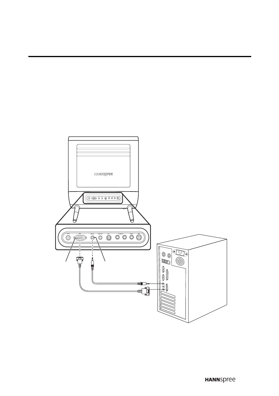 Connecting to a pc, Vga port line in vga port line out | HANNspree LT0B-15A1 User Manual | Page 26 / 72