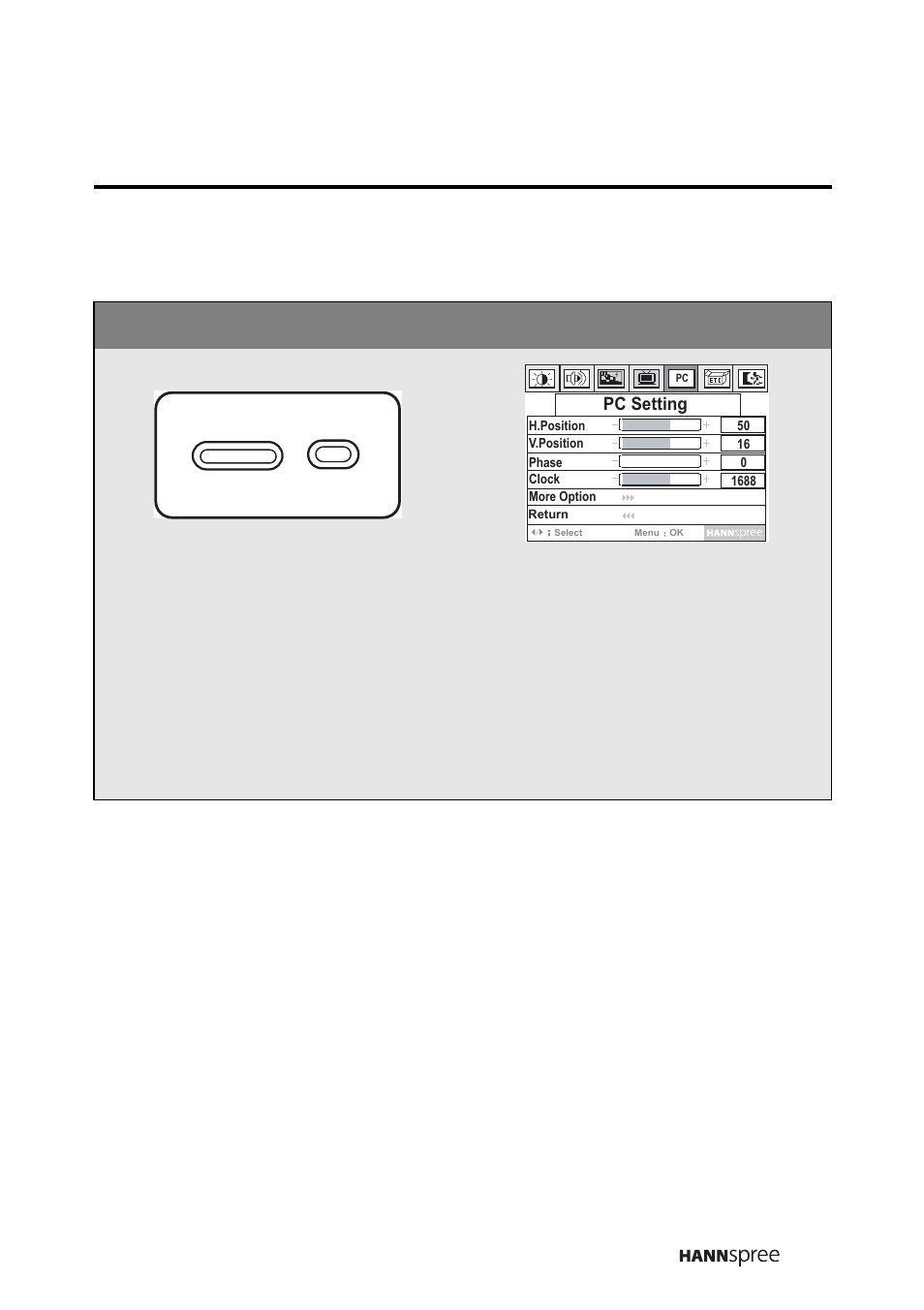 Pc setting, Press the menu button to enter the osd menus, Connect product to a pc | Press source to select pc, Press the ch up or ch down button to select pc, Press menu to enter the pc menu | HANNspree LT0B-15A1 User Manual | Page 52 / 72