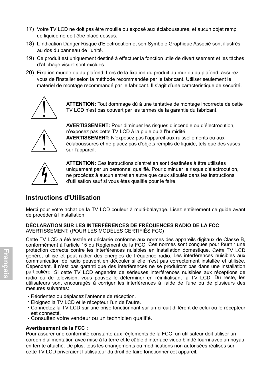 Fra n ça is, Instructions d'utilisation | HANNspree XV Series 32 User Manual | Page 63 / 91