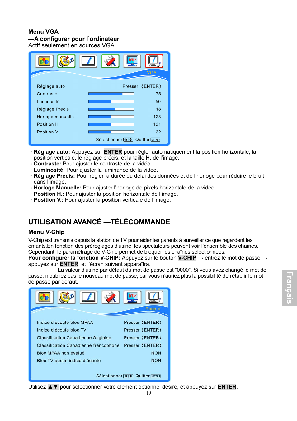 Fra n ça is, Utilisation avancé —télécommande | HANNspree XV Series 32 User Manual | Page 84 / 91