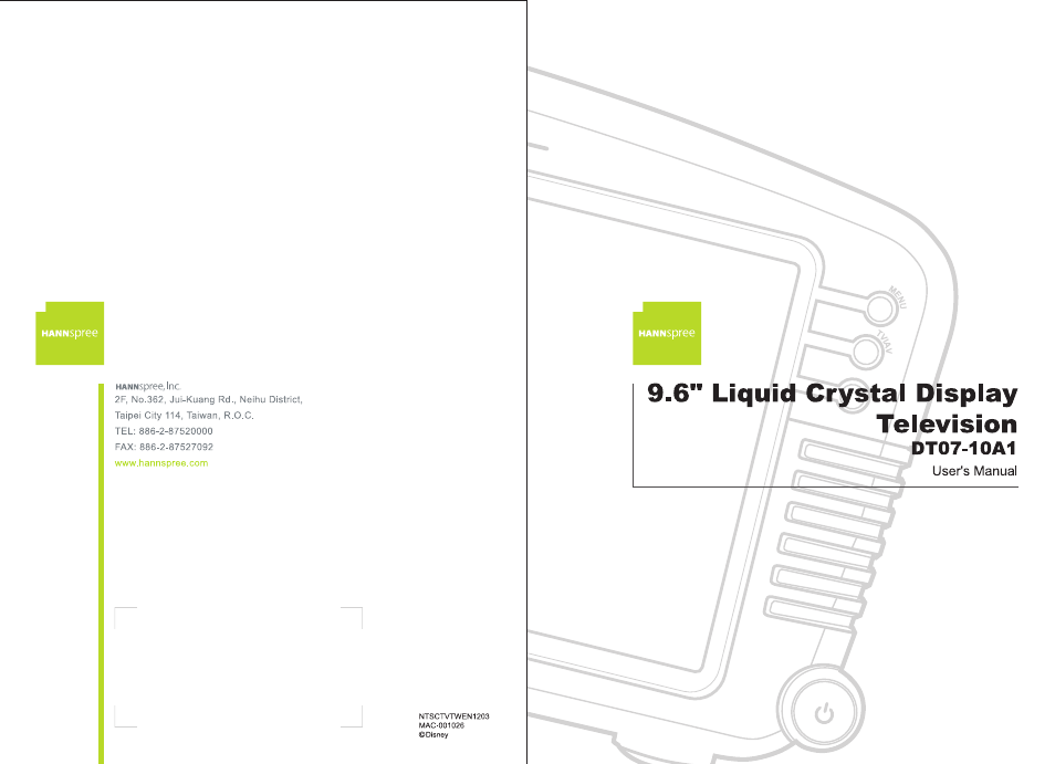 HANNspree Liquid Crystal Display Television (LCD TV) DT07-10A1 User Manual | 60 pages