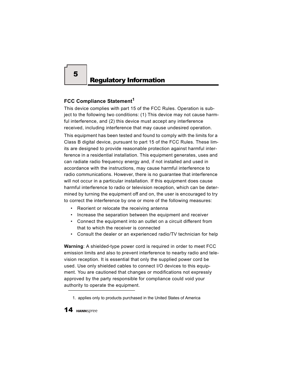 Regulatory information | HANNspree K215-10A1 User Manual | Page 15 / 60