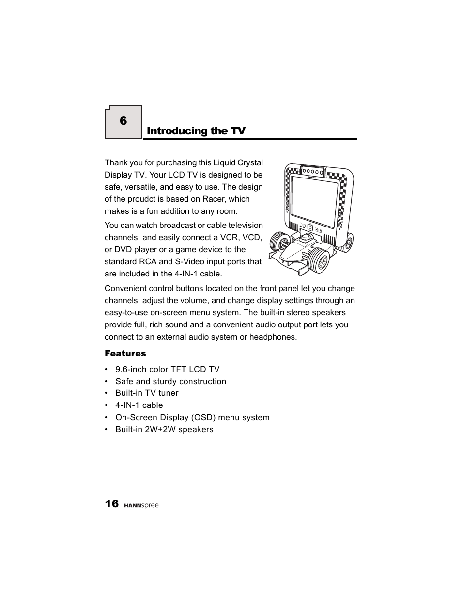 Features, Introducing the tv | HANNspree K215-10A1 User Manual | Page 17 / 60