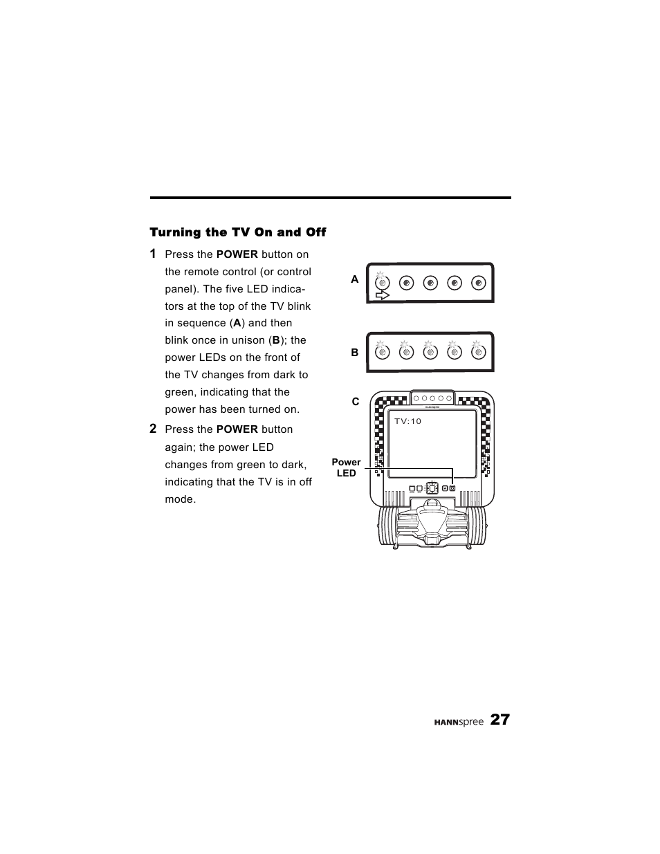 Turning the tv on and off | HANNspree K215-10A1 User Manual | Page 28 / 60