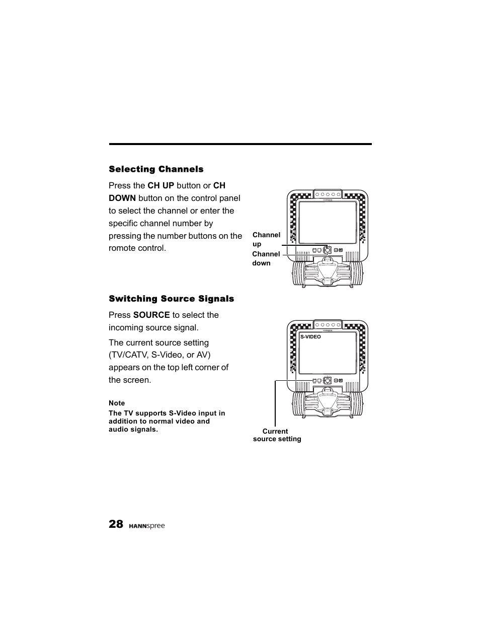 Selecting channels, Switching source signals | HANNspree K215-10A1 User Manual | Page 29 / 60