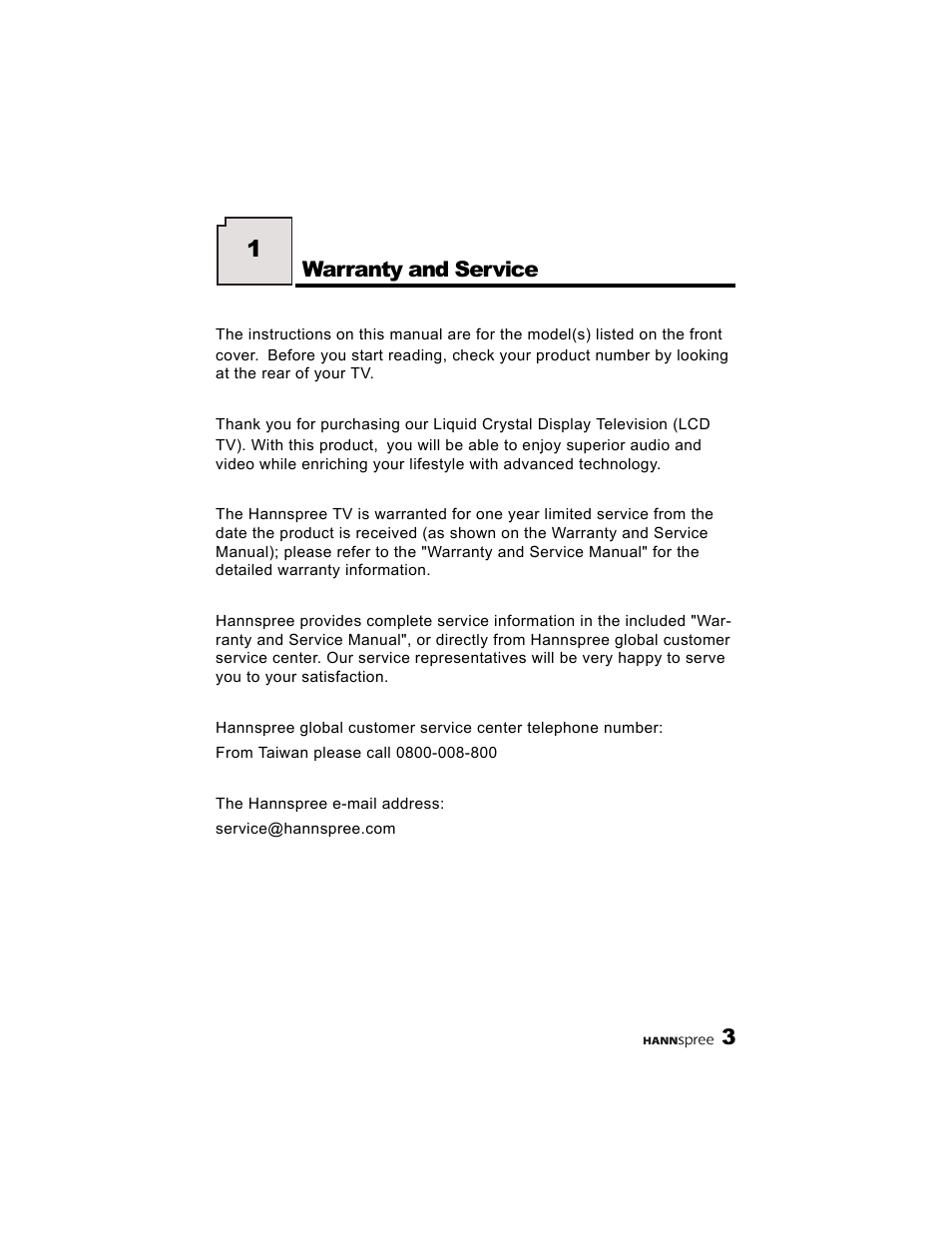 Warranty and service | HANNspree K215-10A1 User Manual | Page 4 / 60