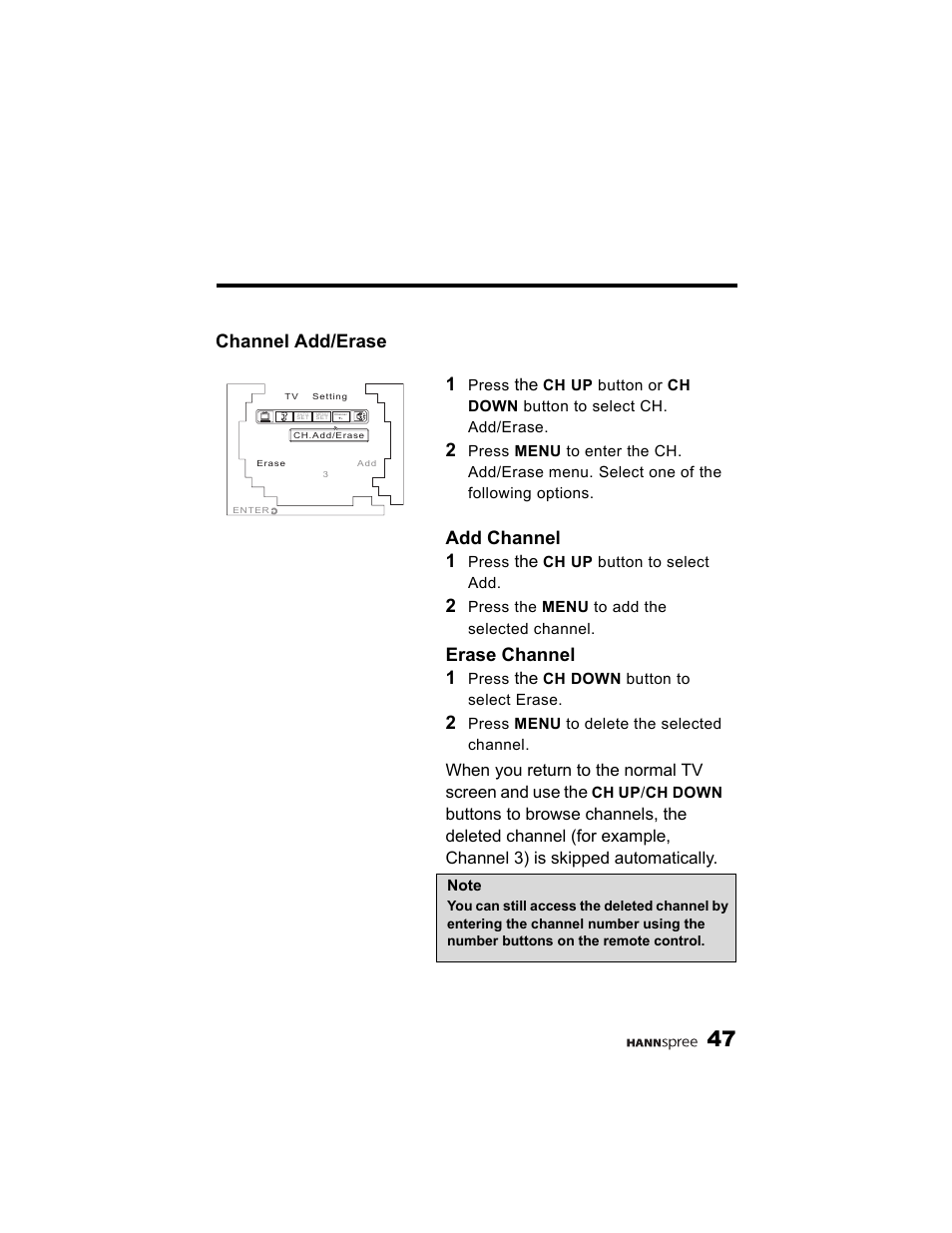 Channel add/erase 1, Add channel 1, Erase channel 1 | HANNspree K215-10A1 User Manual | Page 48 / 60