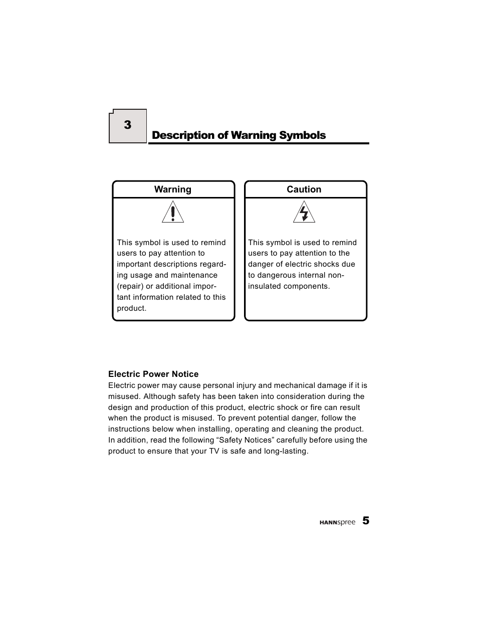 Description of warning symbols | HANNspree K215-10A1 User Manual | Page 6 / 60