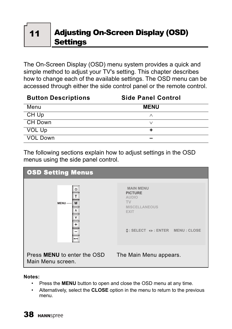 Adjusting on-screen display (osd) settings | HANNspree LT11-23A1 User Manual | Page 39 / 81