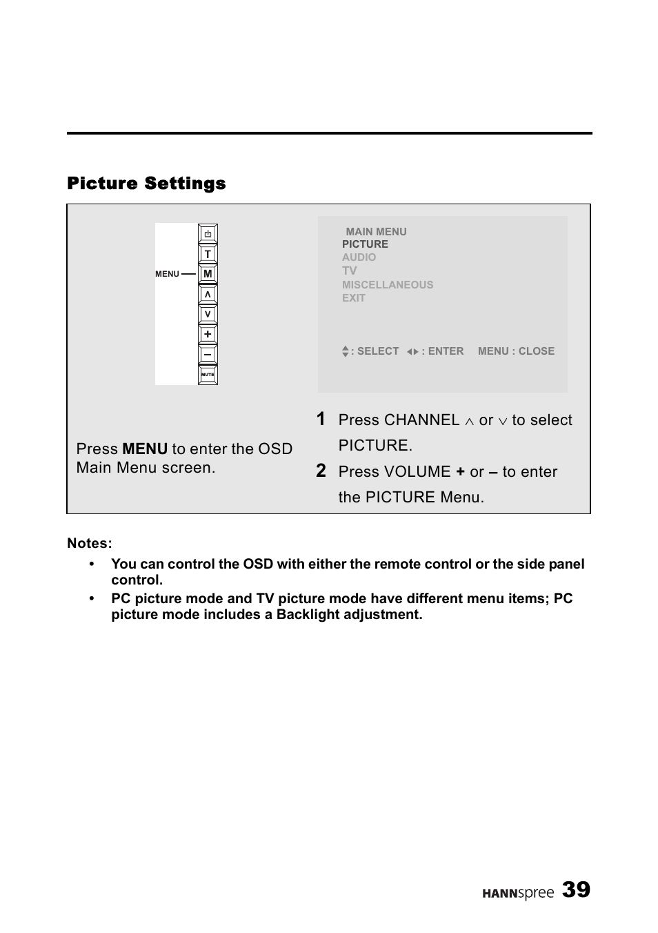 Picture settings | HANNspree LT11-23A1 User Manual | Page 40 / 81