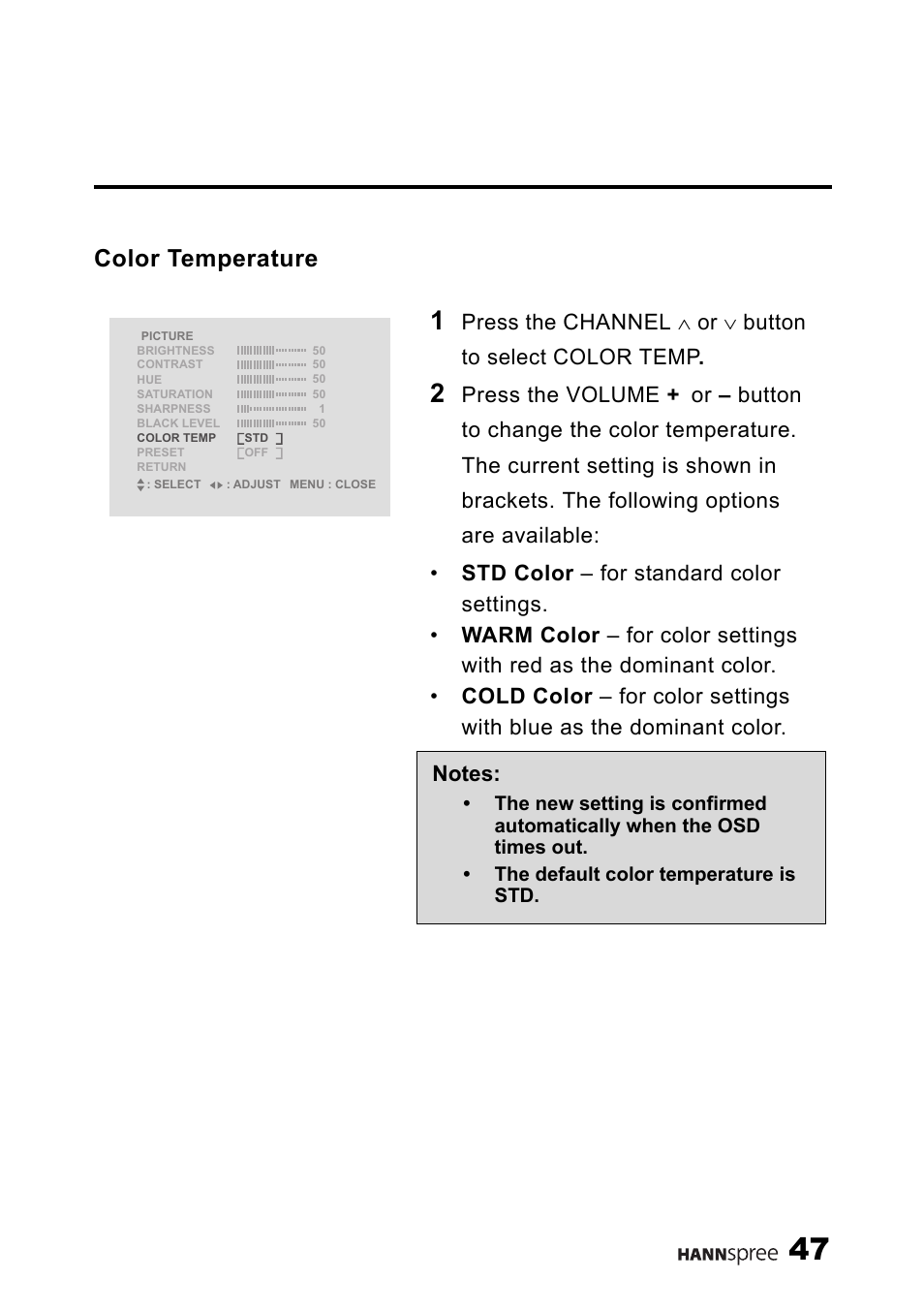 Color temperature | HANNspree LT11-23A1 User Manual | Page 48 / 81