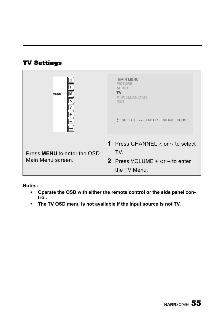 Tv settings | HANNspree LT11-23A1 User Manual | Page 56 / 81