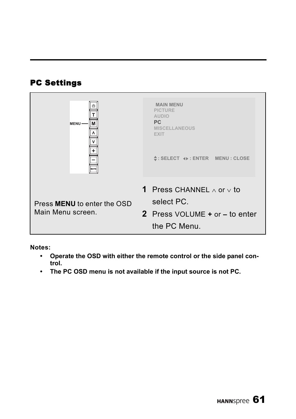 Pc settings, Press | HANNspree LT11-23A1 User Manual | Page 62 / 81