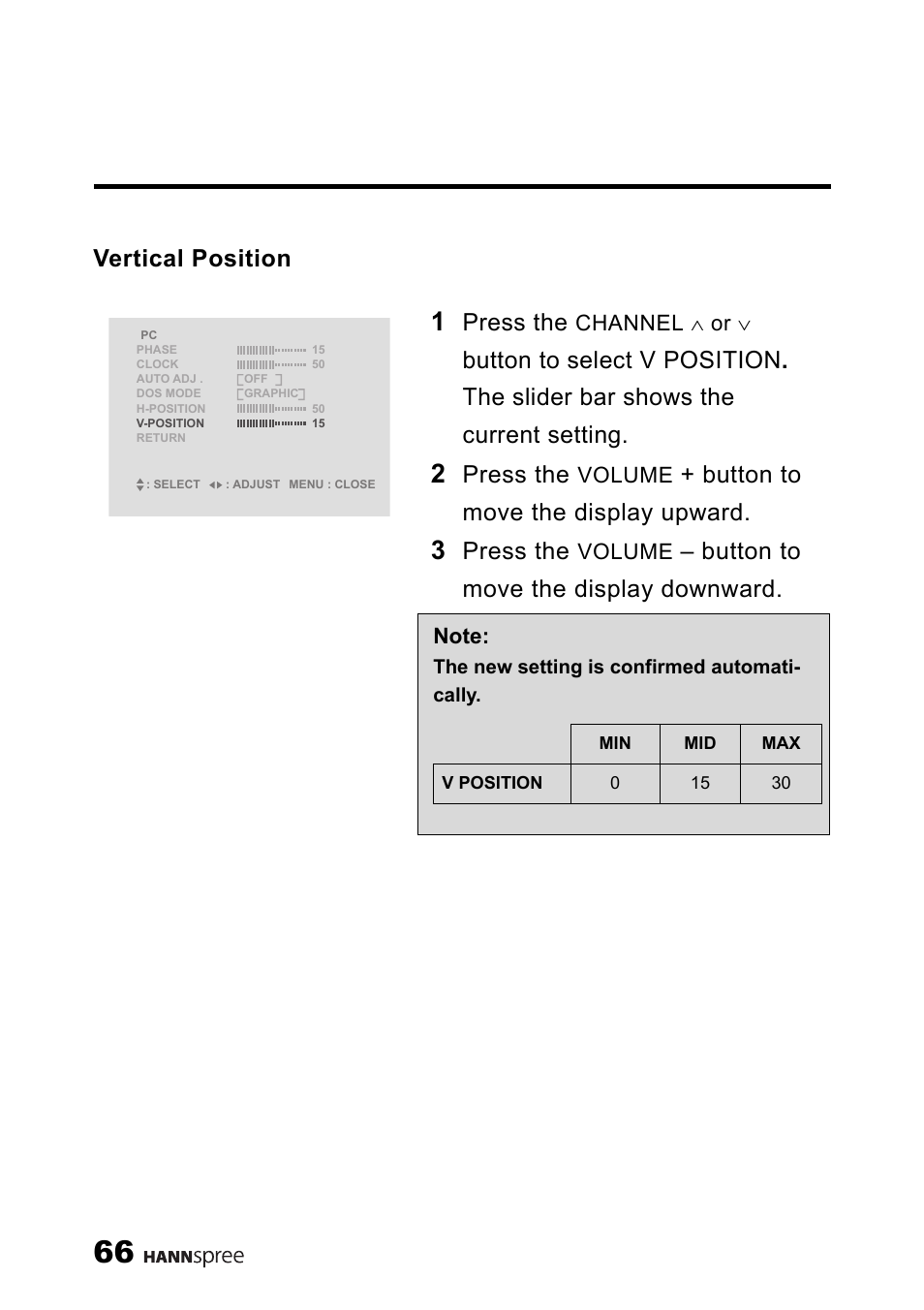 Vertical position, Press the, Button to move the display upward | Button to move the display downward | HANNspree LT11-23A1 User Manual | Page 67 / 81