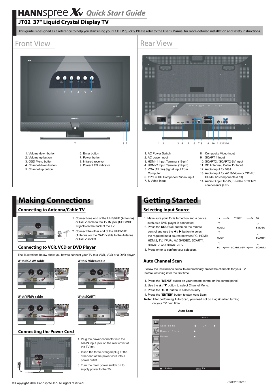 HANNspree 37" LIQUID CRYSTAL DISPLAY TV JT02 User Manual | 1 page