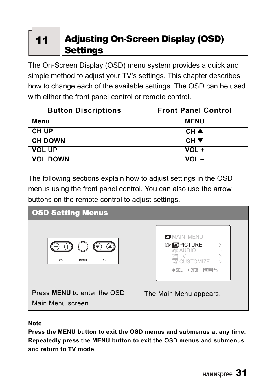 Adjusting on-screen display (osd) settings | HANNspree ST03-15A1 User Manual | Page 33 / 59