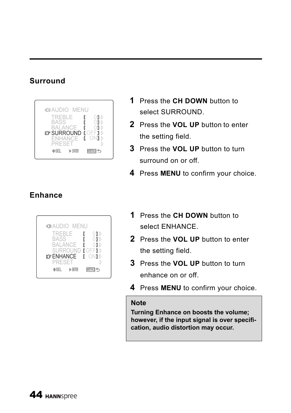 Surround, Enhance, Surround enhance | HANNspree ST03-15A1 User Manual | Page 46 / 59