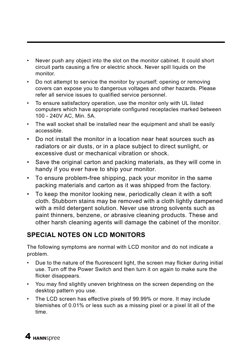 Fcc class b radio frequency interference statement | HANNspree 22" Liquid Crystal Display monitor XM User Manual | Page 5 / 18