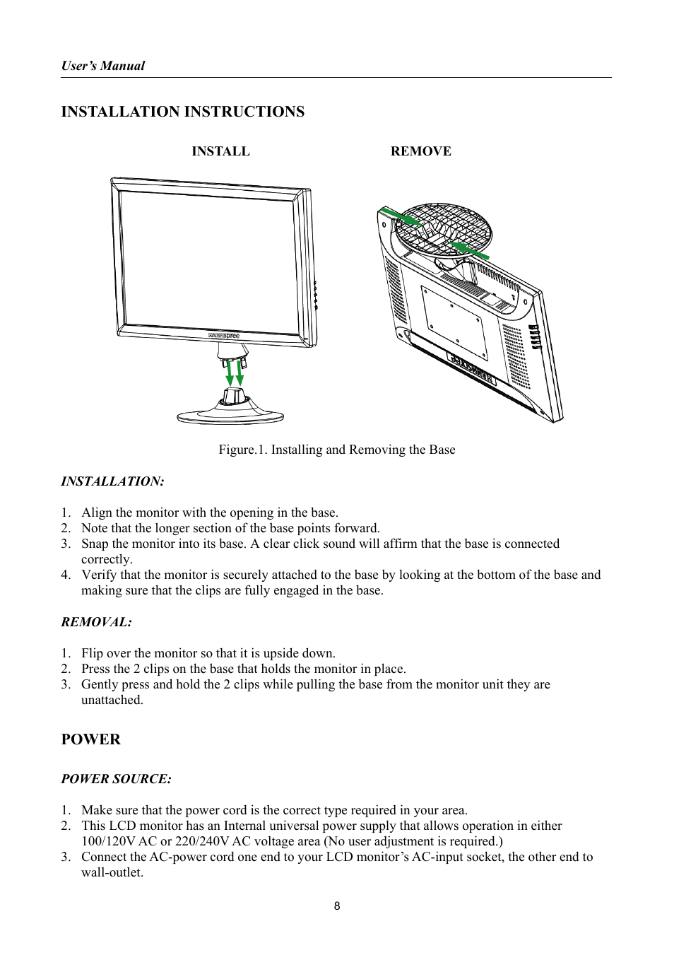 Installation instructions, Power | HANNspree HF255 User Manual | Page 8 / 23