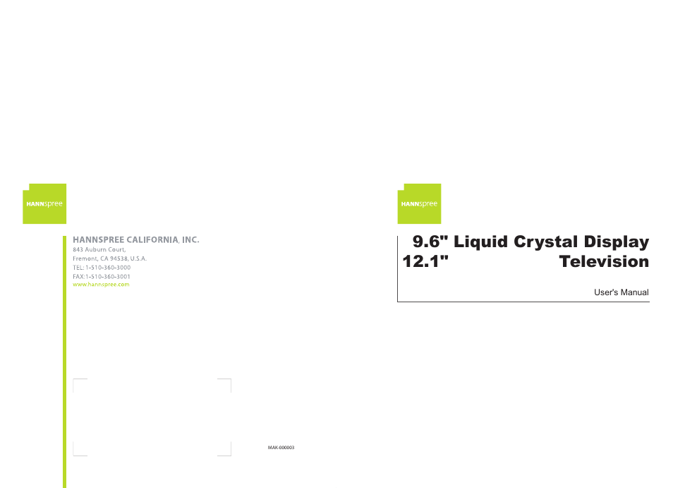 HANNspree 9.6" Liquid Crystal Display User Manual | 63 pages