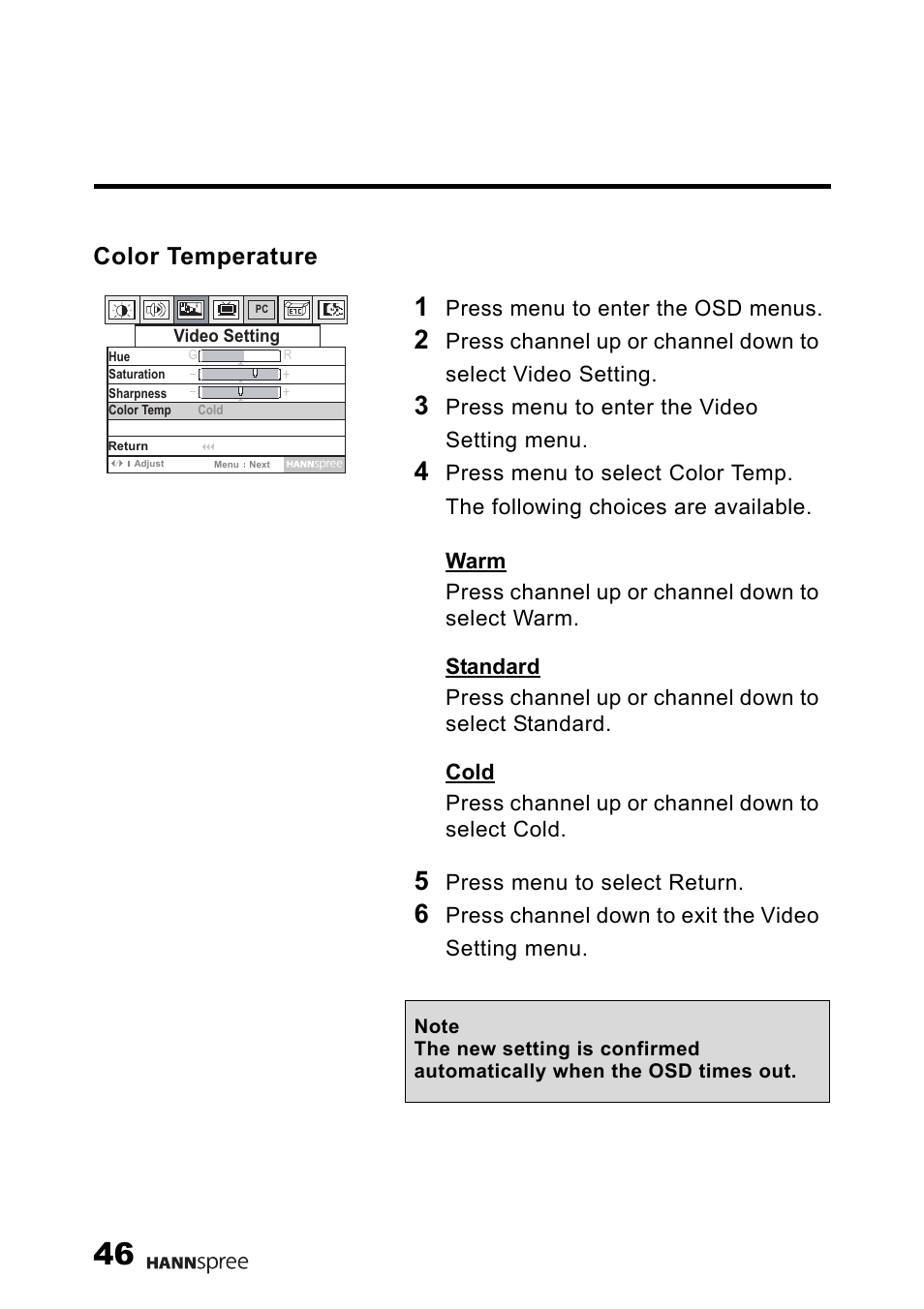 Color temperature | HANNspree F621-15U1-000 User Manual | Page 47 / 85