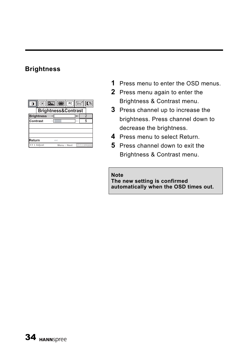 Brightness | HANNspree LT0G-15U1-000 User Manual | Page 35 / 85
