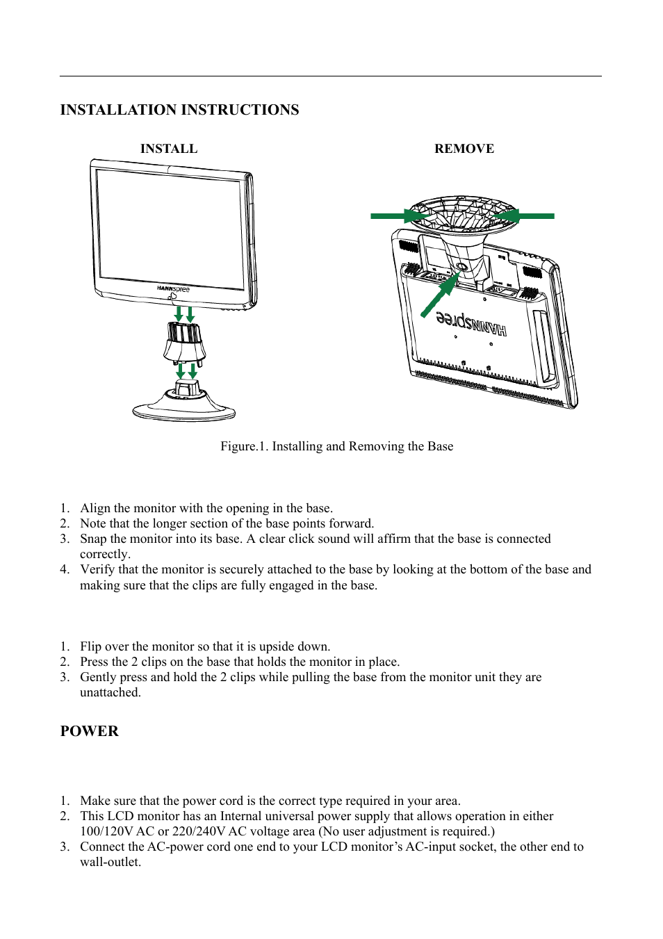 Installation instructions, Power | HANNspree SM198 User Manual | Page 8 / 23