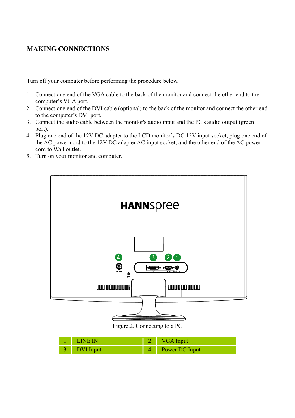 Making connections | HANNspree SL231 User Manual | Page 9 / 22