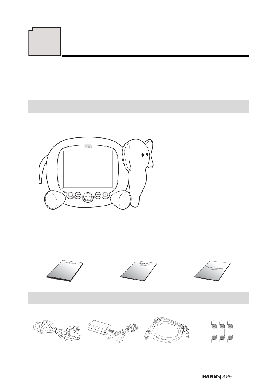 Checking package contents, Wire material package, Power cord power adapter 4-in-1 cable rca jack x 3 | HANNspree K206-10A1 User Manual | Page 18 / 62