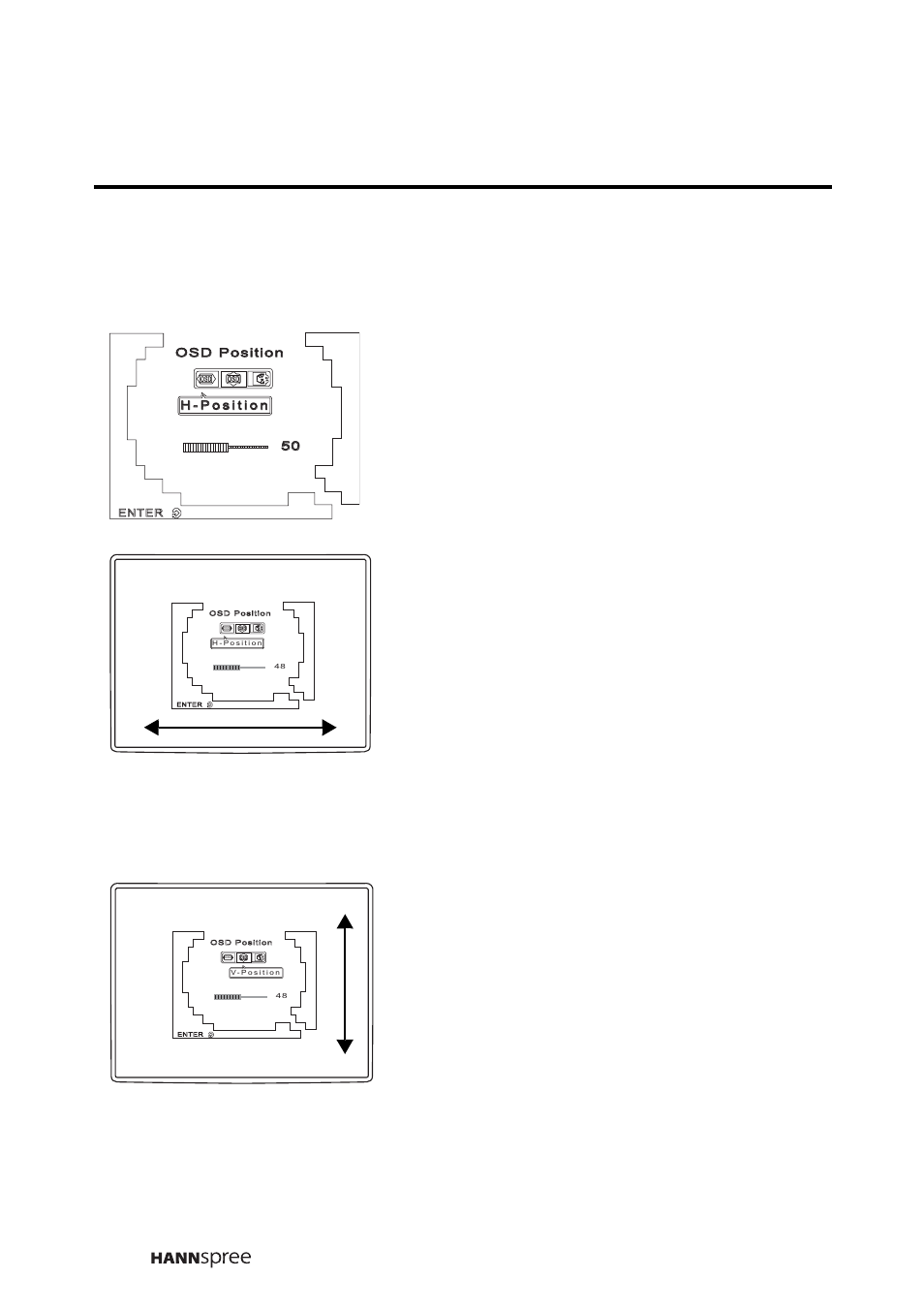 Horizontal position 1, Vertical position 1, Osd position | The following options are available | HANNspree K206-10A1 User Manual | Page 49 / 62