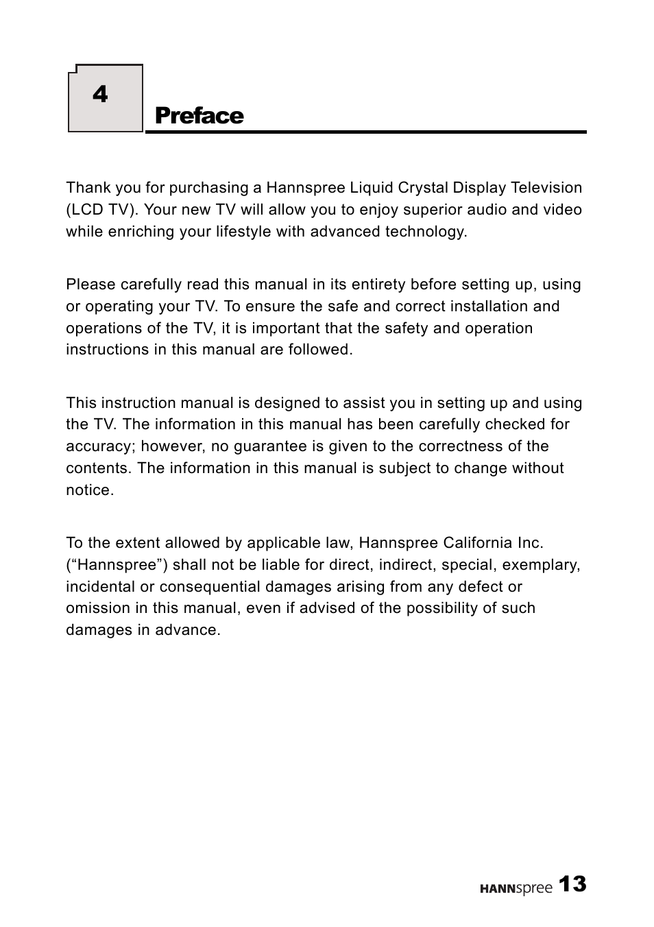 Preface, 4preface | HANNspree F645-10U1-000 User Manual | Page 14 / 63
