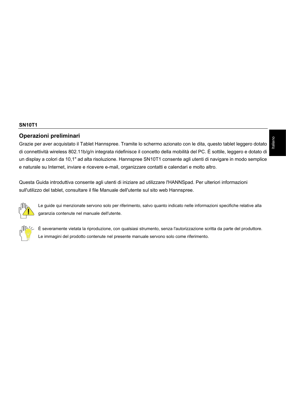 S_sn10t1_q_all_v01_6_italian-1014, Operazioni preliminari | HANNspree SN10T1 User Manual | Page 21 / 32
