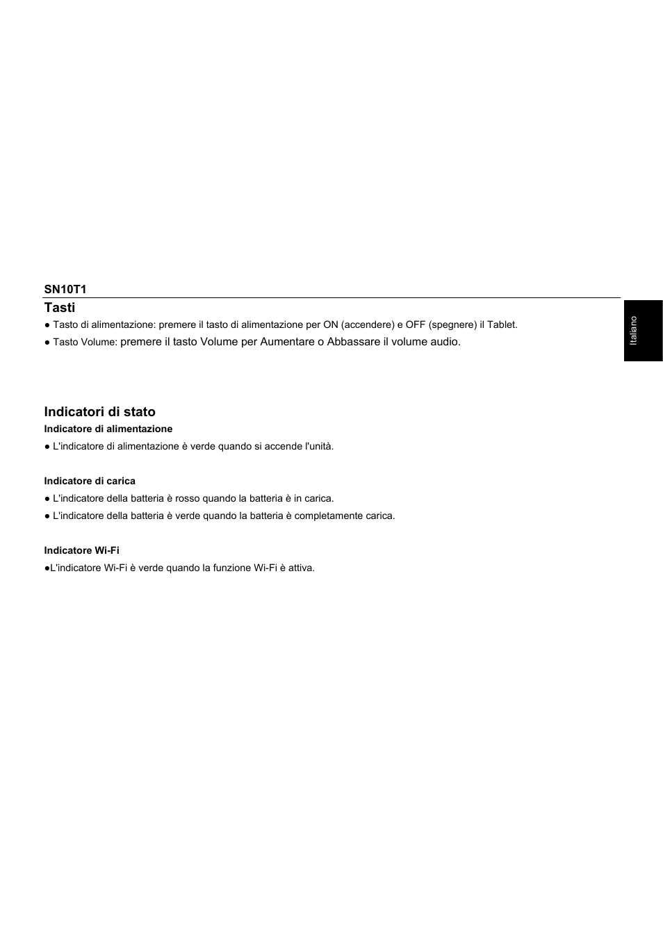 Tasti, Indicatori di stato | HANNspree SN10T1 User Manual | Page 25 / 32