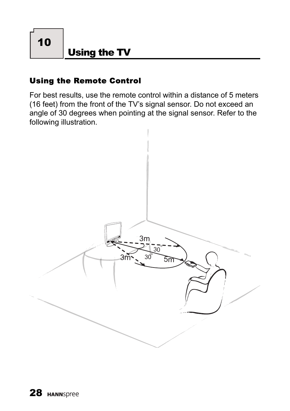 Using the remote control, Using the tv, 5m 3m 3m | HANNspree ST34-15A1 User Manual | Page 30 / 59