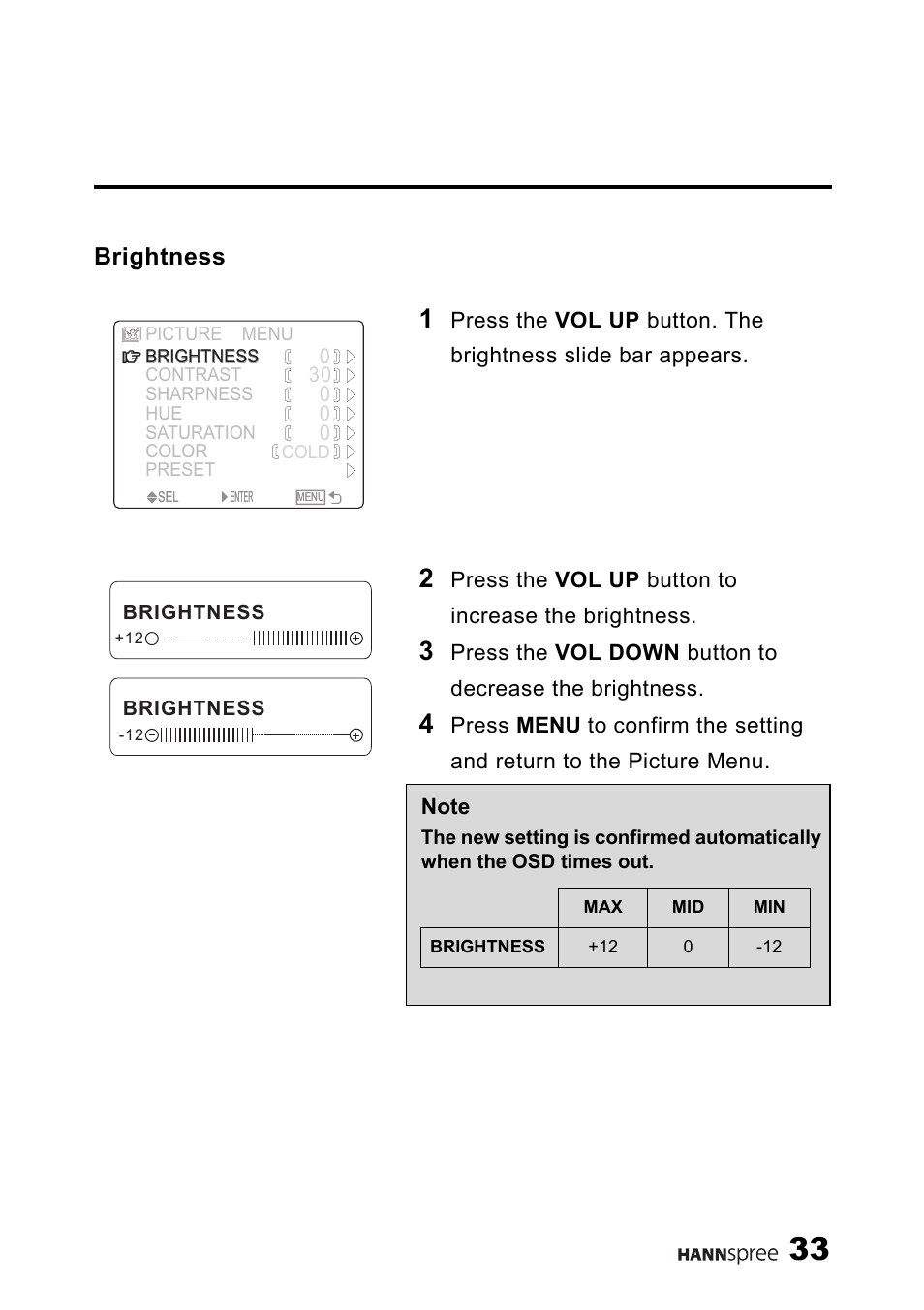 Brightness | HANNspree ST34-15A1 User Manual | Page 35 / 59