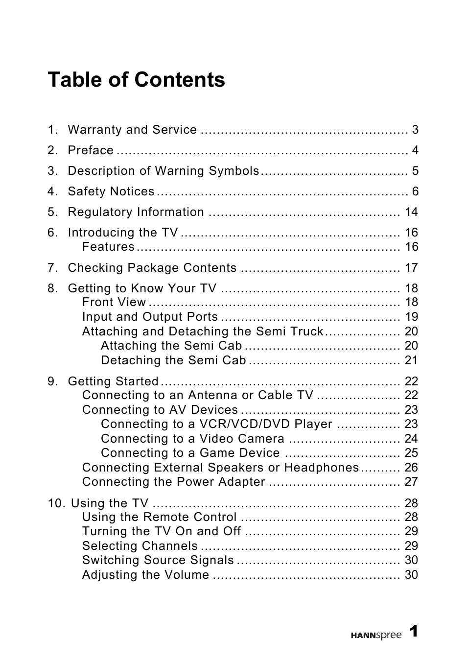 HANNspree 9.6'' Liquid Crystal Display Television K223-10A1 User Manual | Page 2 / 61