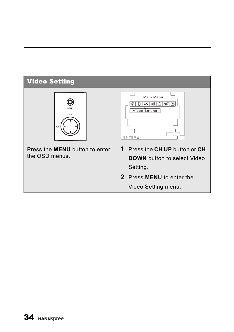 Video setting | HANNspree 9.6'' Liquid Crystal Display Television K223-10A1 User Manual | Page 35 / 61